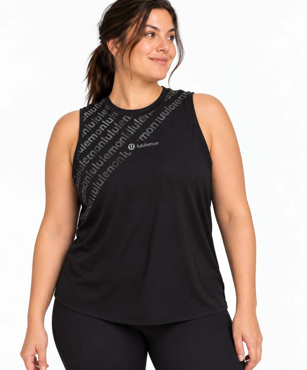 Lululemon All Yours Muscle Tank Black Logo Women’s Size 18 Workout Gym Athletic